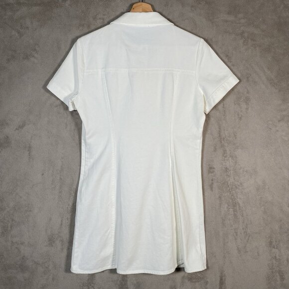 ZARA White Denim Mini Polo Dress M Preppy Minimalist Clean Girl Collared Pockets - Picture 4 of 16